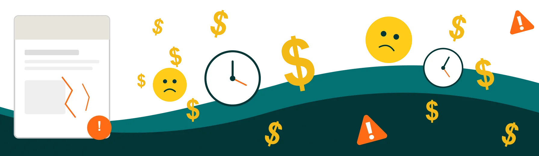Illustration showing a non-accessible PDF and the hidden costs associated with them including : financial, time, staff resources and end users.
