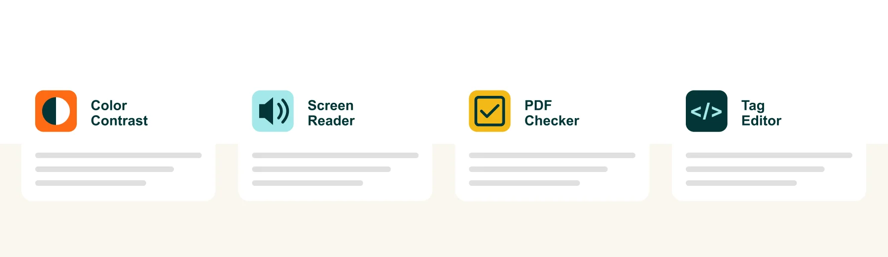 Illustration showcasing some of the tools required for manual pdf remediation including : color contrast checkers, screen readers, tag editors and pdf validators.